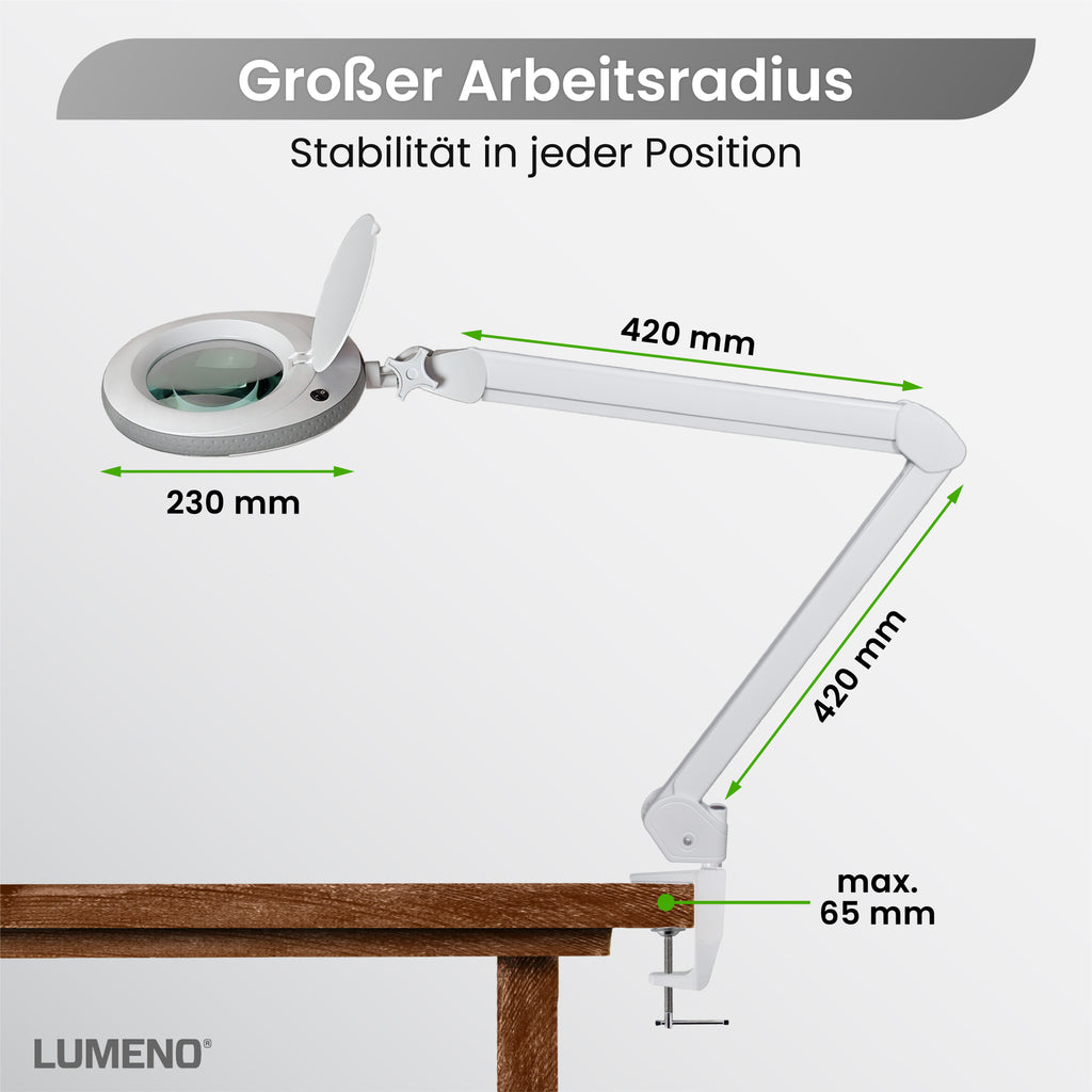 Lumeno 7213/15/18 Lupenleuchte/Arbeitsplatzlampe 60 LEDs mit 127 mm Linse, grau, grün oder schwarz