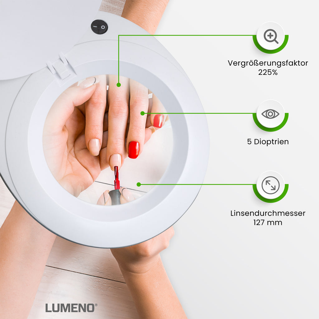 Lumeno 7213/15/18 Lupenleuchte/Arbeitsplatzlampe 60 LEDs mit 127 mm Linse, grau, grün oder schwarz
