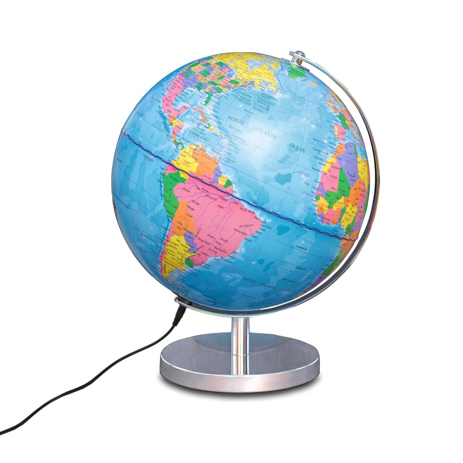 RECONDITIONNÉ - Magellan Albion globe lumineux 25 cm carte politique argent