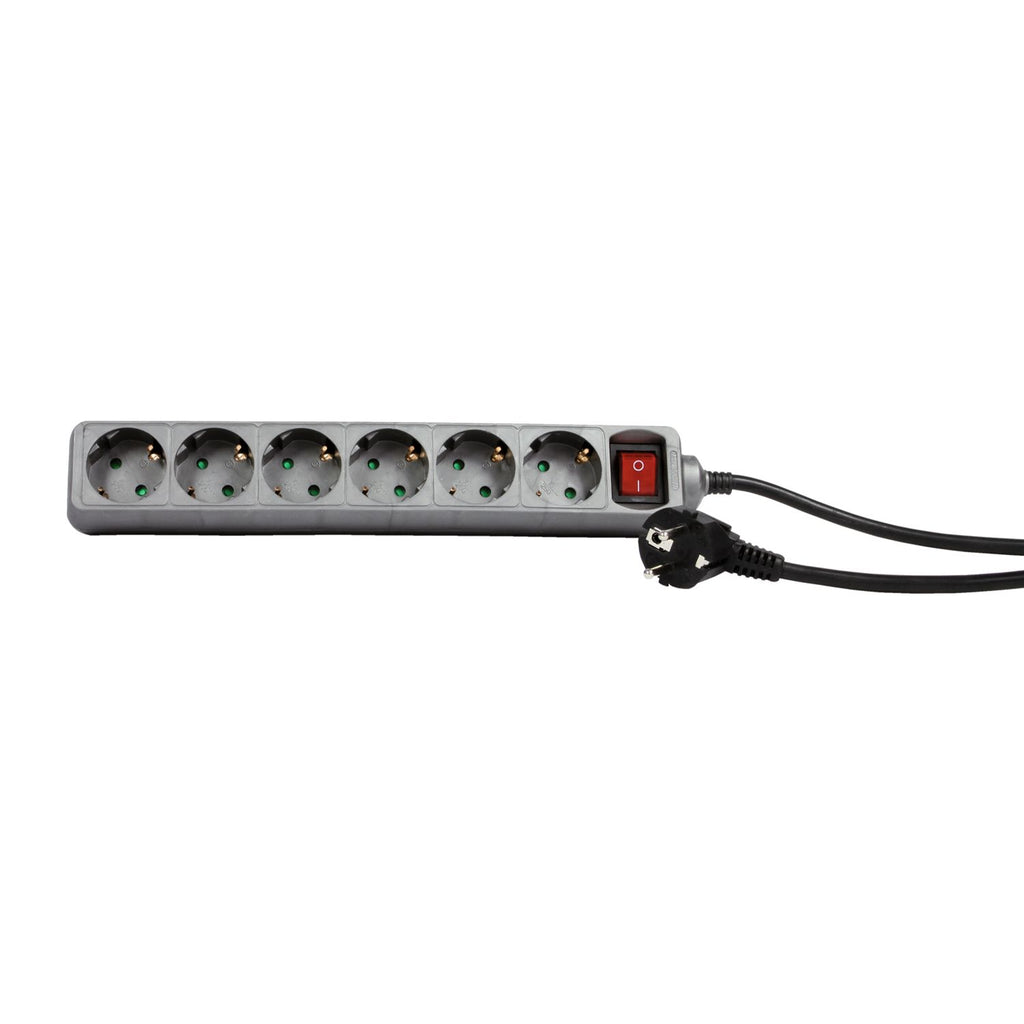 REV Ritter 6-Way Power Strip, with Child Protection, 1.4m, Silver, with/without Surge Protection