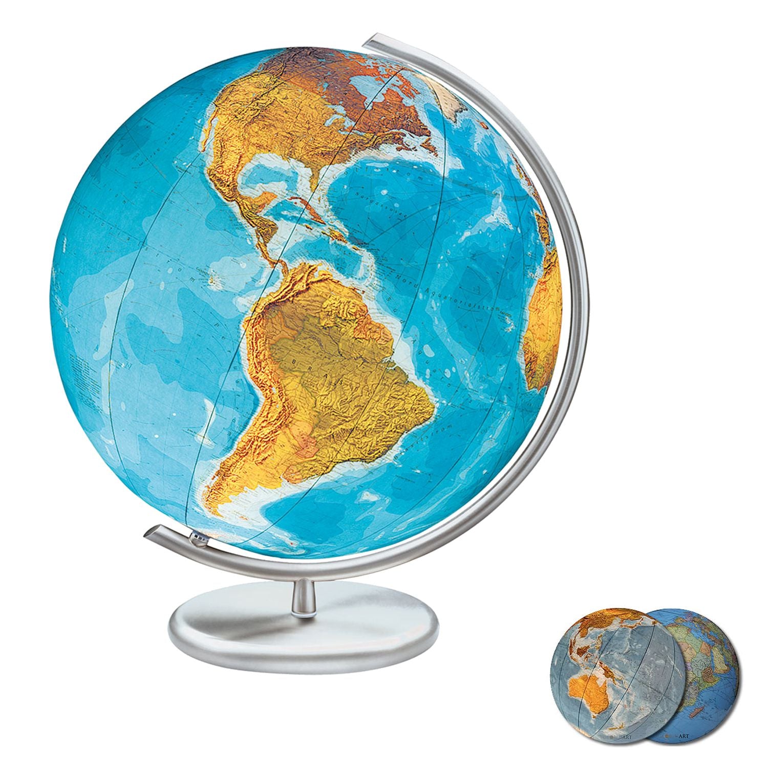 Columbus DUO Illuminated Globe, Desk Globe, D 400 mm, Stainless Steel, Various Variants
