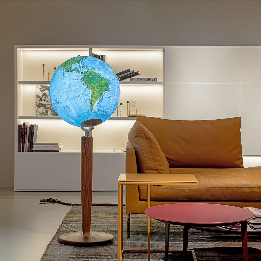 Columbus DUO ALBA Floor Globe Khan 51 cm dia, Crystal Glass and Walnut Column Base