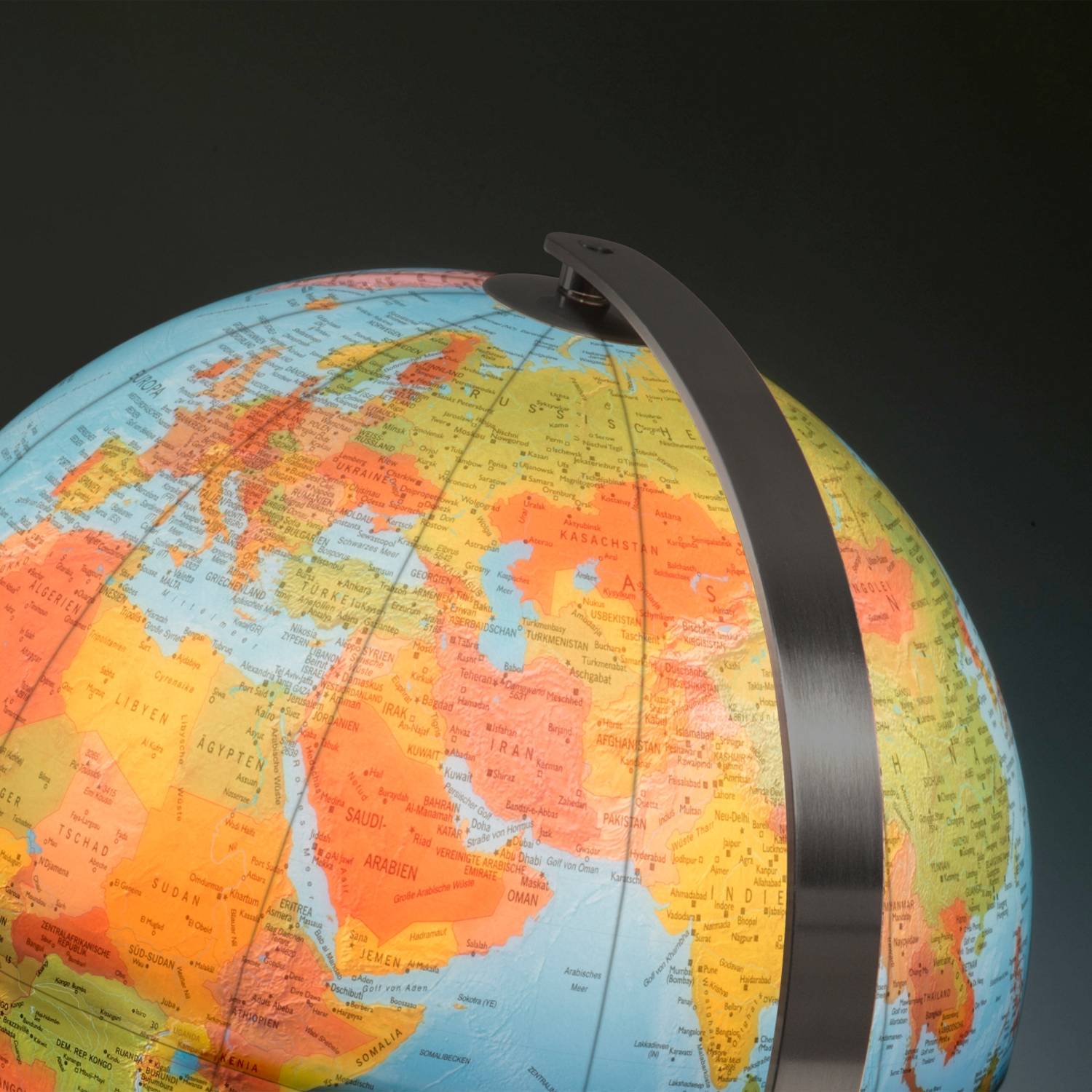 Rathgloben dual-image illuminated globe, hand-laminated, 37cm D, 42cm H, various variants