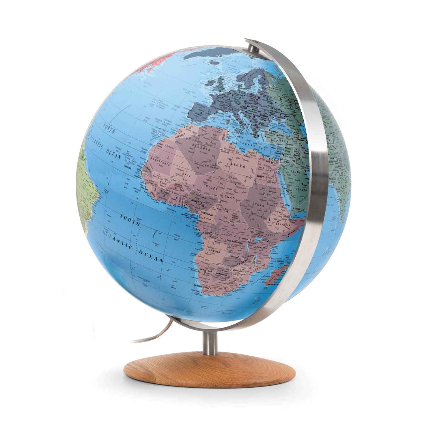 Räthgloben Illuminated Globe, hand-laminated political, 37 cm dia. 42 cm H, various variants
