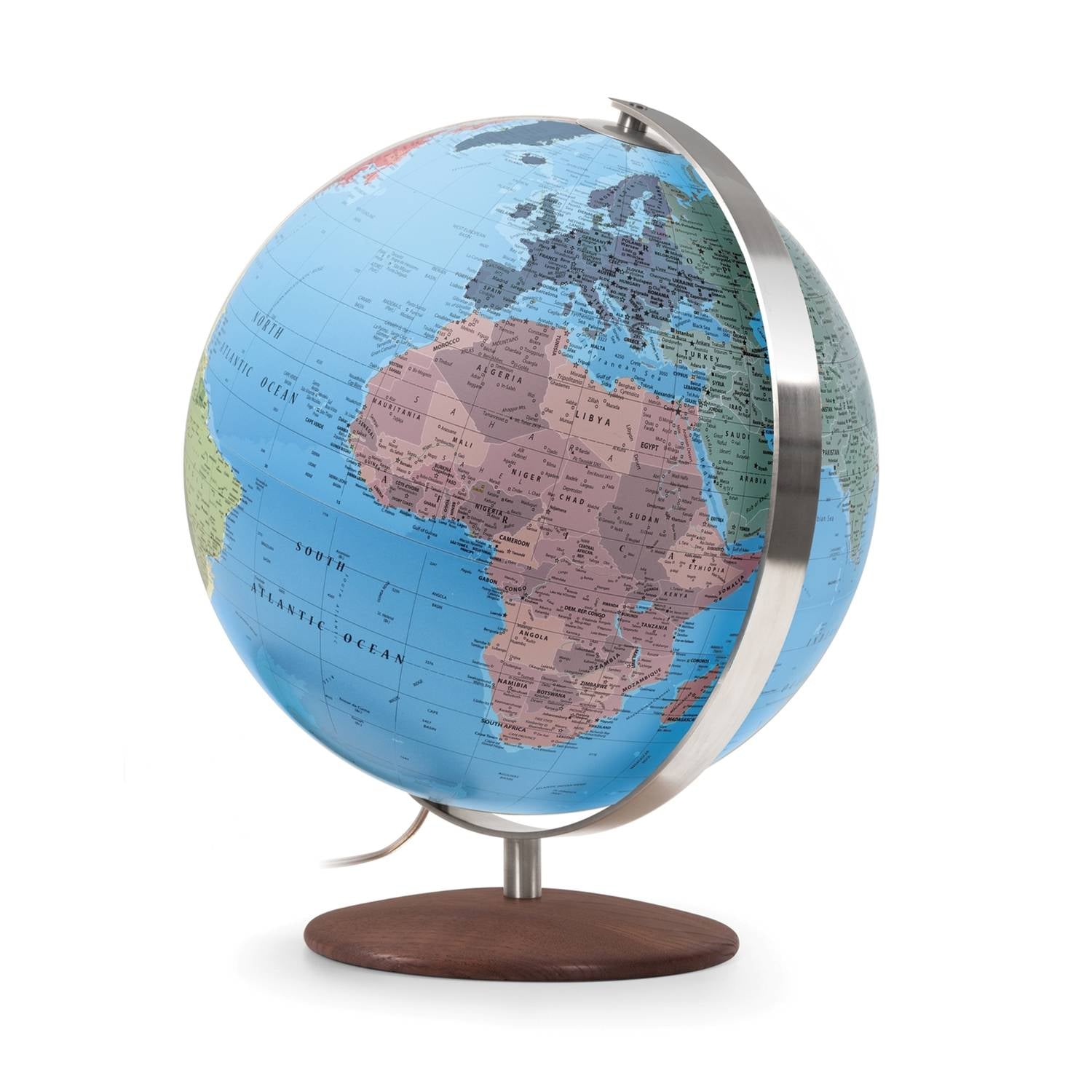 Räthgloben Illuminated Globe, hand-laminated political, 37 cm dia. 42 cm H, various variants