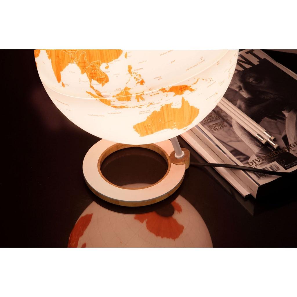 Atmosphere Bamboo Illuminated Globe 25 cm with Bamboo Design and Bamboo Wood Base