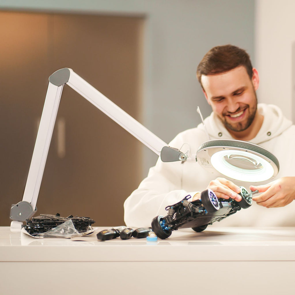 Lumeno LED Magnifying Lamp Series 8213/8215 with 127 mm Lens and Adjustable Brightness, Grey