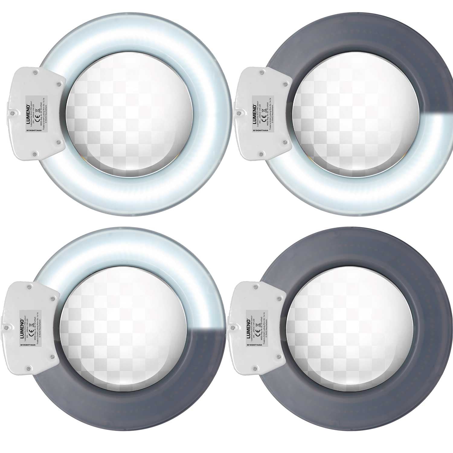 Lumeno 824XPRO LED Magnifying Lamp Dimmable with 177 mm Lens, Segment Switching and Metal Housing